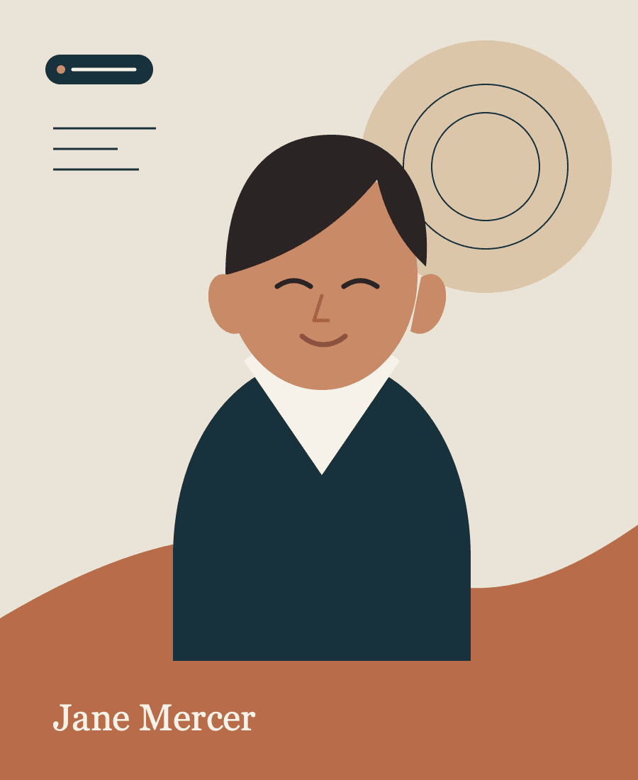 Editorial portrait illustration of Jane Mercer